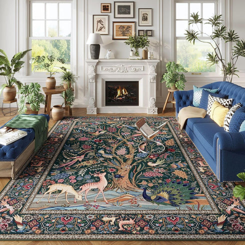 5x7 Rugcomf Area Rugs Vibrant Tree of Life-Patterned Vintage Washable Area Rug Non Slip Low Pile Large Rugs for Living