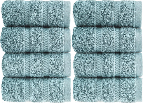 HALLEY Turkish 8 Pack Premium Washcloths (8 Pieces) 650 GSM Highly Absorbent