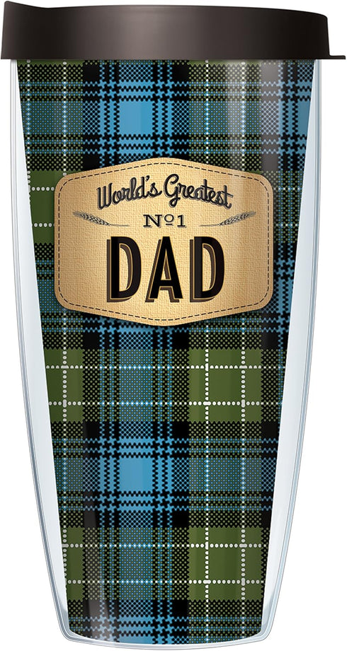 World's Greatest Dad on Flannel Design, 22 Oz Traveler Tumbler Mug with Lid
