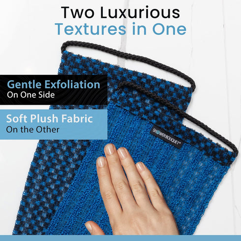 Japanese Exfoliating Washcloth for Back & Body - Charcoal & Silver Ion Exfoliating Towel with Handles - Two-Sided