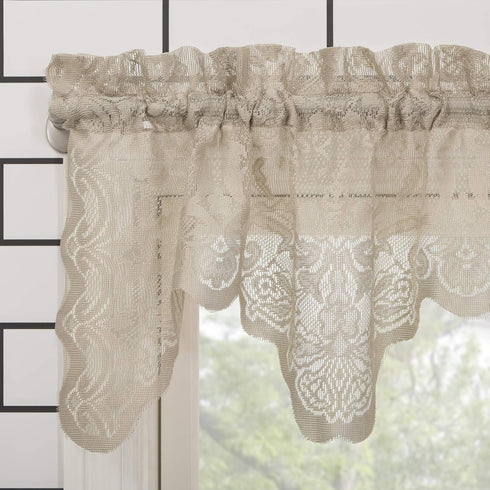 No. 918 Alison-Tr Floral Lace Sheer Rod Pocket Kitchen Curtain Valance, 58" x 14", Stone