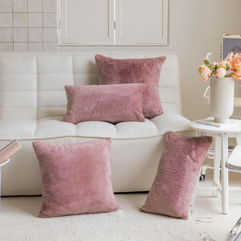 Demetex Rose Pink Pillow Covers 18x18, Set of 2 Super Soft Furry Throw Pillowcases for Couch Wedding Party Decor