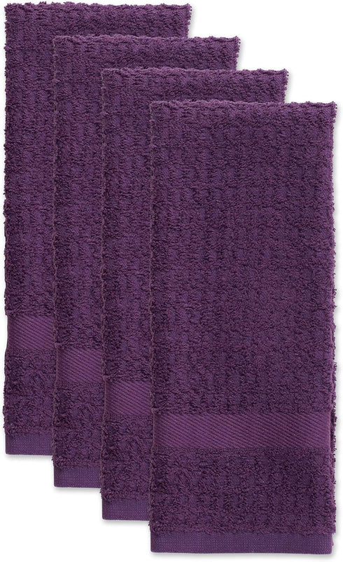 DII Basic Terry Collection Waffle Dishtowel Set, Solid Eggplant, 15x26, 4 Piece