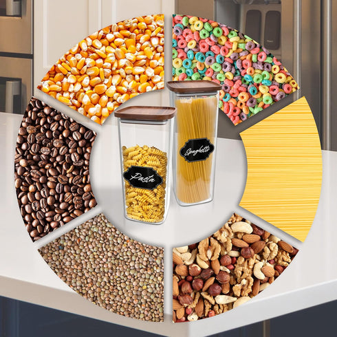 Essos Set (2) 80 oz Square Glass Jars with Wood Lids of fl Airtight and Stackable Storage Containers for Kitchen Pantry