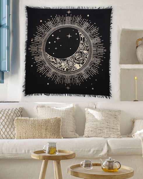 Indian Consigners Altar Cloth, Sun Moon Star Witchcraft Alter Tarot Spread Top Cloth, 24 by 24 Sacred