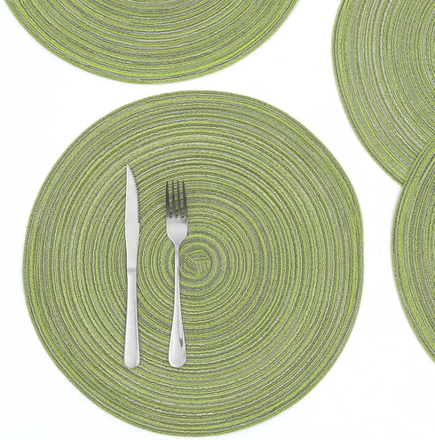 SHACOS Round Placemats Set of 4 Braided Cotton Place Mats 15 inch for Kitchen Dining Table Holiday Party (Pea Green)