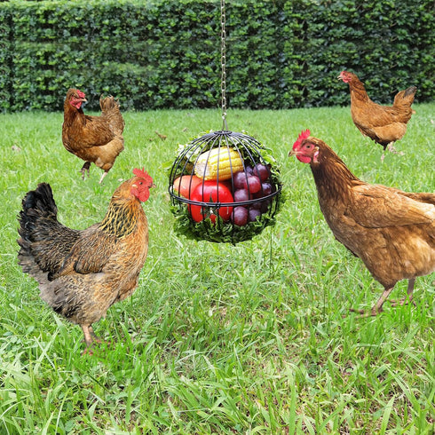 7.1 Inch 15.7 Inch Hanging Chicken Feeder - Large Iron Chicken Veggie Treat Ball - Sturdy Chicken Treat Holder