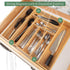 Utensil Drawer Organizer - 3" Deep 100% Bamboo Expandable Adjustable Kitchen Silverware Storage Tray with Magnetic Lock