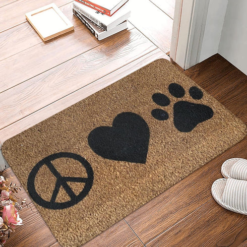 Welcome Mats for Front Door Outdoor Entry Peace Love Pawprint Doormat Doormat Non Slip Mat for Home Indoor Farmhouse Funny Kitchen Rugs Patio Greeting Front Porch Rugs 17x30 Inch by THIYOTA
