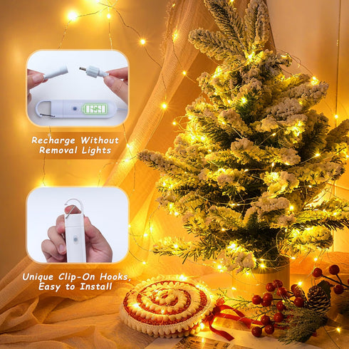 8 16ft Fairy Lights Battery Operated - Rechargeable String Lights for Bedroom Dorm - LED Decorative Twinkle Light