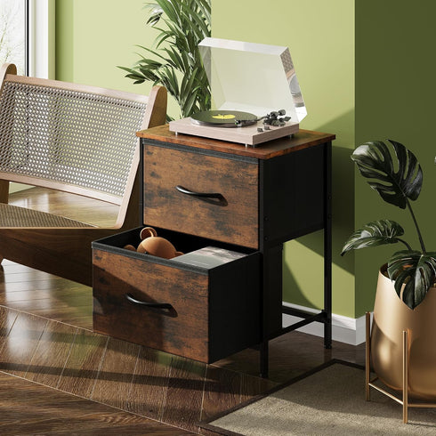 2 Closet, WLIVE Night Stand, Small Dresser with Drawers & Wooden Top, Nightstand with Fabric Bins, Bedside Table End