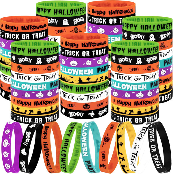 Moon Boat 144pcs Halloween Party Favors for Kids Silicone Bracelets Bulk, Trick