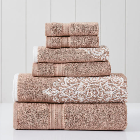 Modern Threads 6 Piece Reversible Yarn Dyed Jacquard Towel Set Artesia Damask