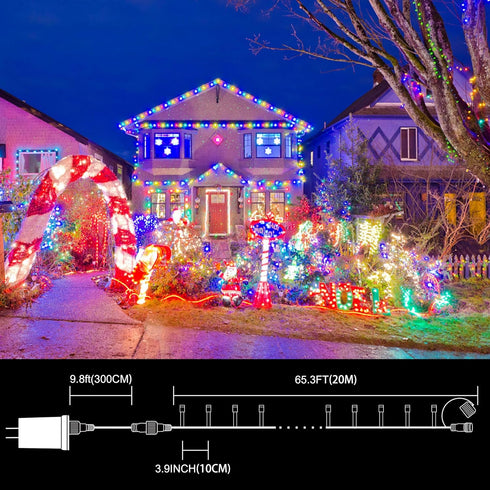 200LED 66FT LAMPHOME Multicolor Christmas Mini String Lights,Plug in Waterproof Connectable LED Fairy Lights,Indoor