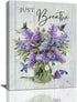 Farmhouse Lavender Bathroom Flower Decor, Just Breathe Rustic Hummingbird Canvas Painting Prints for Bedroom 12"x16"