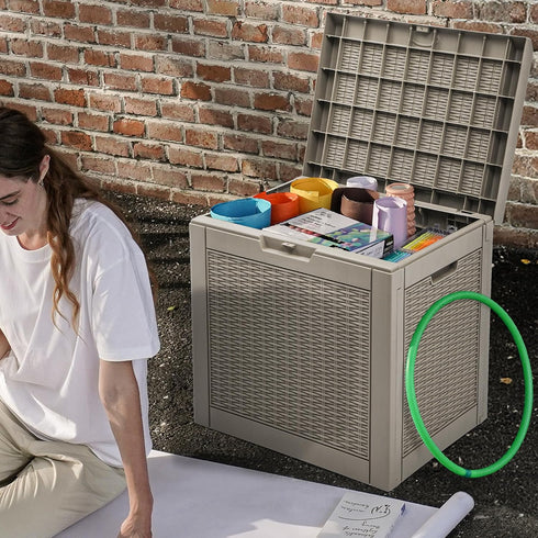 32 DWVO Gallon Indoor Outdoor Storage Box, Resin Rattan Small Deck Box for Patio Furniture, Cushions, Garden Tools