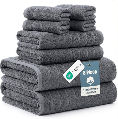 Casa Platino Premium Cotton Bath Towel Set 8 Pcs - Super Soft,