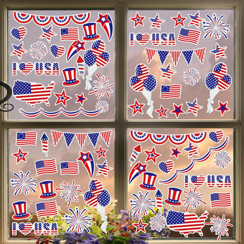 July 4th Static Cling Window Decorations, Patriotic American Flag, 200-Count by Iconikal