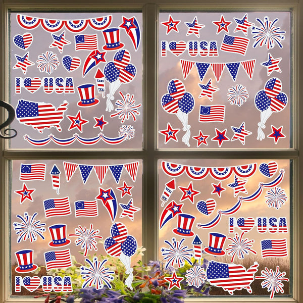 July 4th Static Cling Window Decorations, Patriotic American Flag, 200-Count by Iconikal