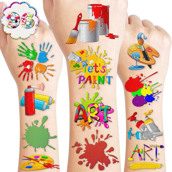 96 PCS Art Paint Temporary Tattoos - Themed Birthday Party Decorations, Colorful Artist Splash Tattoo Stickers