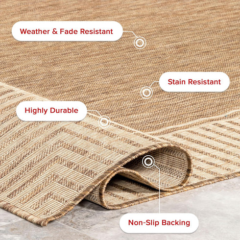 nuLOOM 2' x 3' Outdoor Area Rug, Casual Striped Border Design, Stain Resistant for Patio, Light Brown