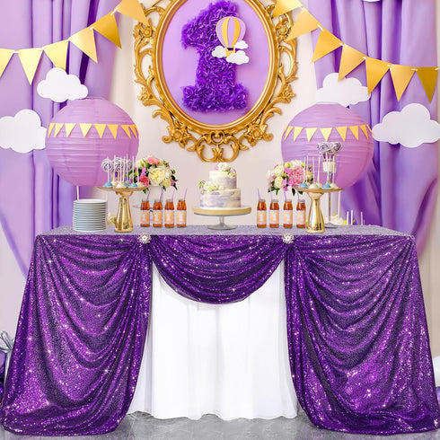 B-COOL Sequin Tablecloths, Purple Glitter Mermaid Table Cloths for Halloween Parties, 50x50inch
