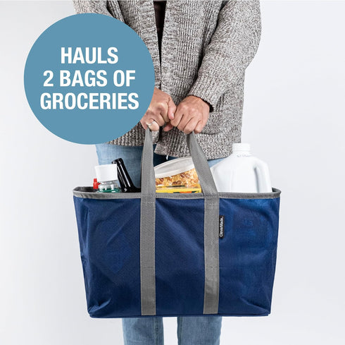 CleverMade 30L 3 Pack 30 lb EcoBasket Collapsible Tote Basket Reusable Grocery Tote That Stands Upright, Foldable