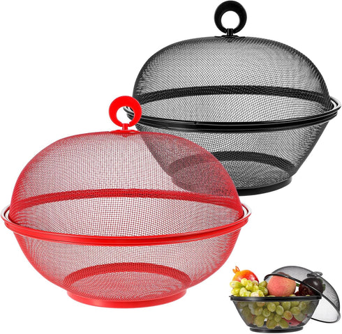 MAQUITA 2 Pcs Summer Mesh Fruit Basket with Lid, Protective Countertop Wire Fruit Bowl for Kitchen