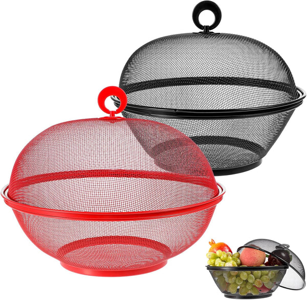 MAQUITA 2 Pcs Summer Mesh Fruit Basket with Lid, Protective Countertop Wire Fruit Bowl for Kitchen