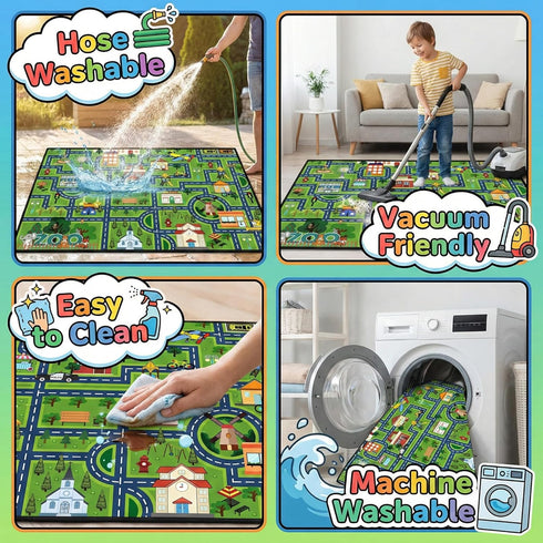 4.5x6 Kids Car Rug Play Mat Feet City Life Road Traffic Track Carpet for Boys Bedroom Playroom Non Slip Floor Area Rugs