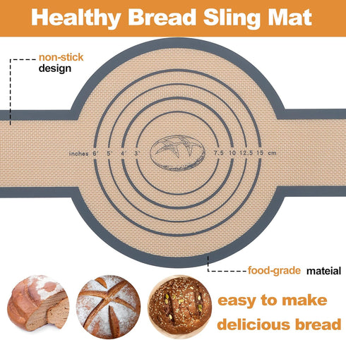 E-far Silicone Bread Sling for Dutch Oven - 2-Piece Reusable Baking Mat with Long Handle