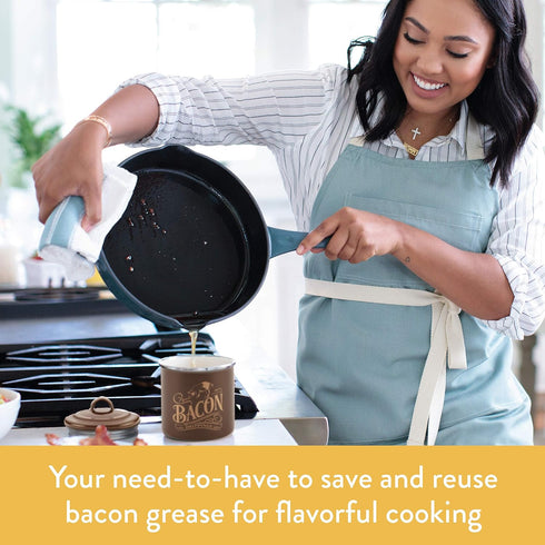 Ayesha Curry Enamel on Steel Bacon Grease Can, 4 Inch, Brown Container