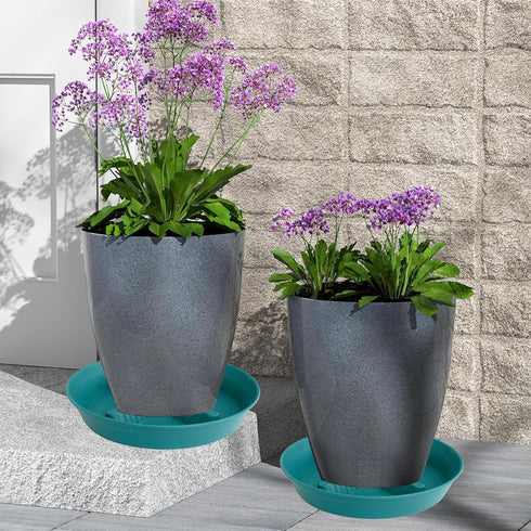 Feyvdzv 4 Pack 10 inch, 8 12 14 17 inch, Plant Saucer Plant Stand Plastic Plant Saucers for Indoors Outdoor, Heavy Duty