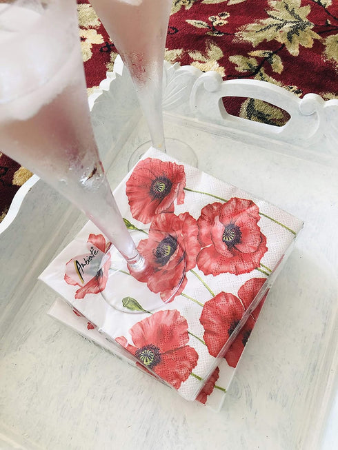 20-ct Decorative Valentine's Napkins Red Poppy Floral Paper for Mother's Father's Day Gorgeous Lunch Dinner 6.5 x 6.5 x