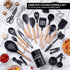 Country Kitchen Cooking Utensils Set - 40 pcs Non-stick Silicone Spatula Set with Holder and Wooden Handles