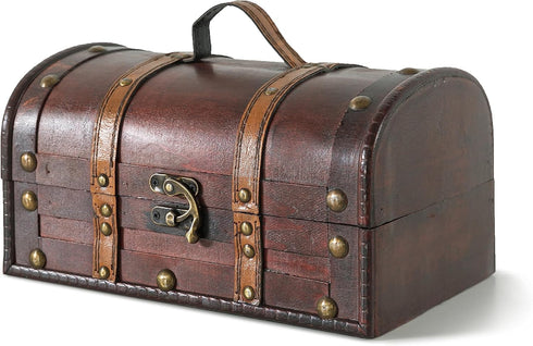 SLPR Wooden Storage Box with Hinged Lid and Handle - Small Decorative Wood Treasure Chest, 11" x 7" x 5.7"