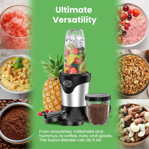 Suavo Smoothie Blender 1100W - Portable Personal Blender for Shakes & Smoothies with 2 * 22Oz To-Go Cups & Lids,