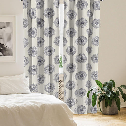 Ambesonne 2 Panel Set Oriental Curtains, Medallion Motif Floral Leafy Ornaments Window Treatments - 28" x 63", Grey