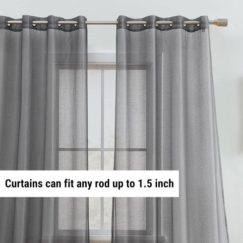 HLC.ME 2 Piece Semi Sheer Voile Light Filtering Window Curtain Grommet Panels for Bedroom, Charcoal Grey - 54 W x 72