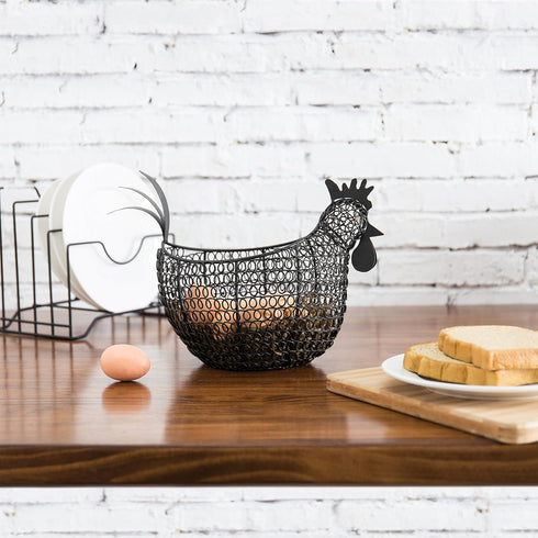 Countertop, MyGift Egg Holder Chicken Shaped Wire Egg Gathering Basket, Farmhouse Home Decor Display Storage Collecting