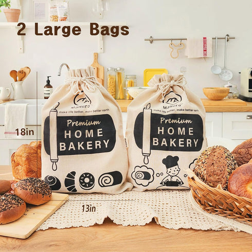 2 Pack 18 13" Bread Bags for Homemade Bread - Eco-Friendly Lining, XL Reusable Linen Bag for Fresh & Soft Homemade