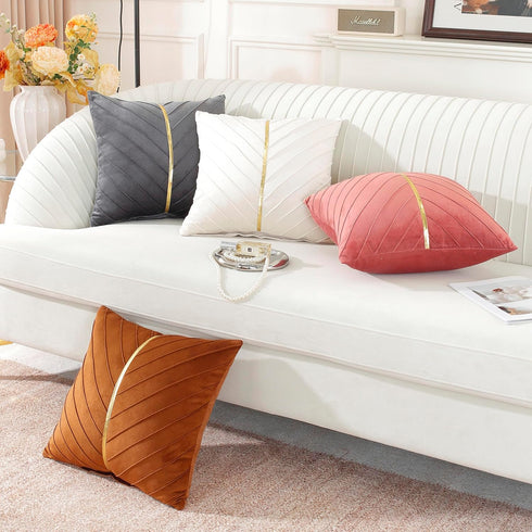 TAOSON Covers,Pack 2 Bed,18x18 inch Dark Orange Velvet Throw Pillow of with Gold Leather Valentines Day Decor Couch