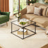 26.4 26.4in, WLIVE Glass Coffee Table, Small Modern Coffee Table for Living Room with Wave Textured Glass & Metal