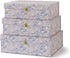 Soul & Lane Blue and White Floral Cardboard Decorative Storage Boxes with Gold Hardware - Set of 3, Aviary Garden for