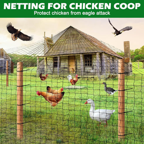 50'x50' 2" BSTPCOO with Mesh Bird Netting for Chicken Coop with Bird Scare Tape, Hawk Nettings for Chicken Run, Heavy