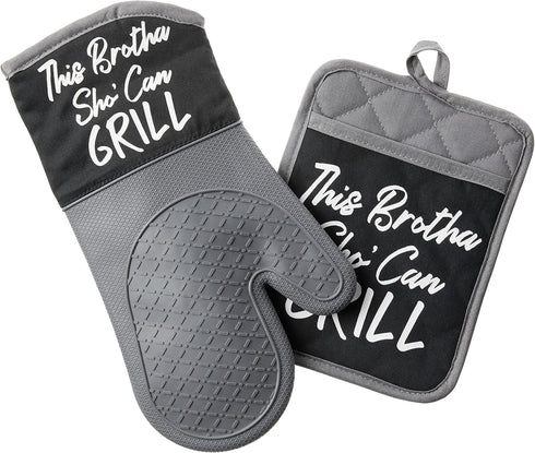 African American Expressions This Brotha Mitt Set | Oven Mitt 7"x13", Pot Holder 7"x9" Silicone Set
