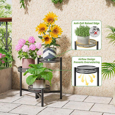 NQW 3 Tier Metal Plant Stand Indoor Outdoor, Corner Tall Plant Shelf for Multiple Plants, Foldable Heavy Duty Plant