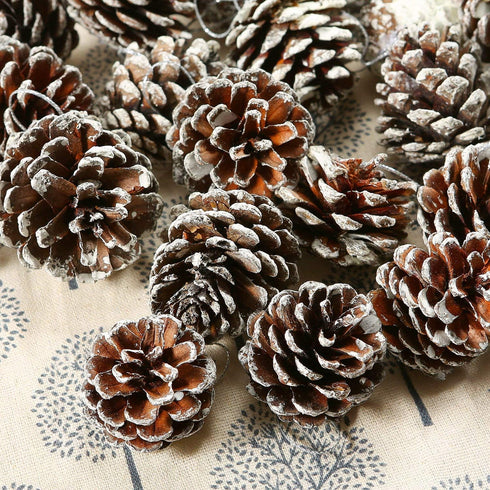Cooraby 24 Pieces Christmas Pine Cones Ornament, Natural with String for Tree Decoration (Snow)