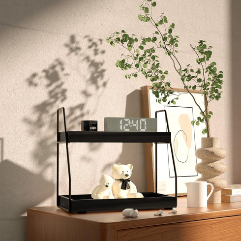 2-Tier Counter 2 ZGO Modern Bathroom Organizer, Wooden Sink Organizer Shelf for Vanity Storage, Makeup Bedroom Corner