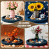 12in Handmade Decorative Tray for Coffee Table Tray Decor, Blue Wooden Decorative Round Tray for Kitchen, Living Room